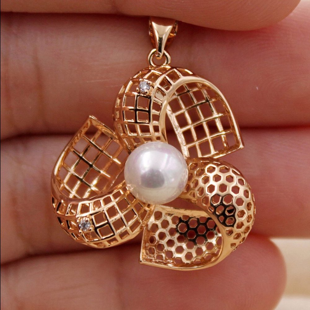 18K Yellow Gold Filled Multilayer 3D Flower Swirl Pearl Zircon Necklace Pendant
